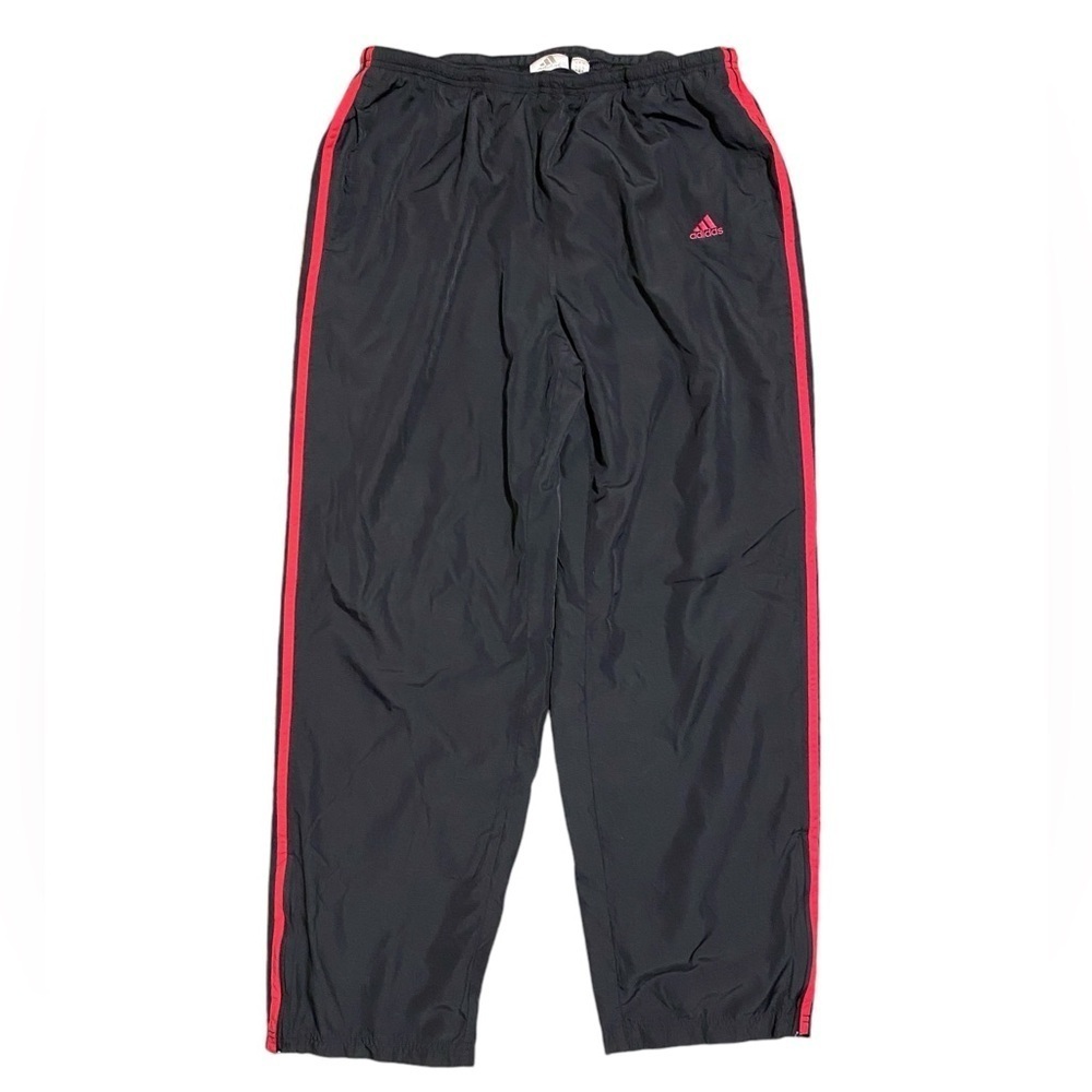 Vintage Adidas Track Pants Black with Pink/Red Stripes